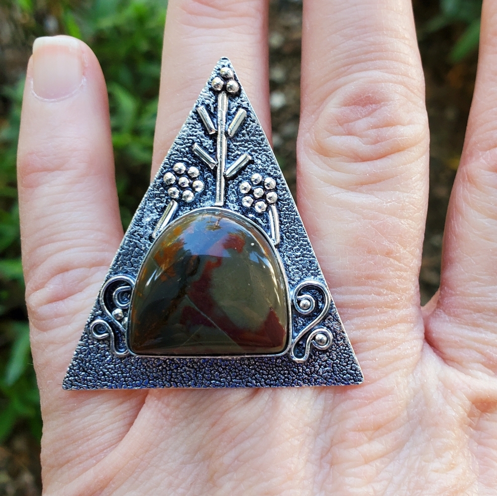 New Unique Imperial Jasper 925 Silver Statement Ring.